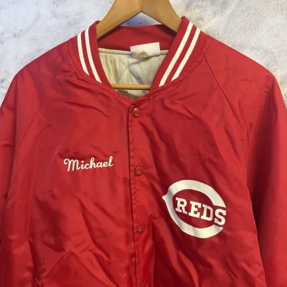 Vintage Cincinnati Reds Bomber Jacket Mens XL 24x26 Red Hartwell - Picture 3 of 8